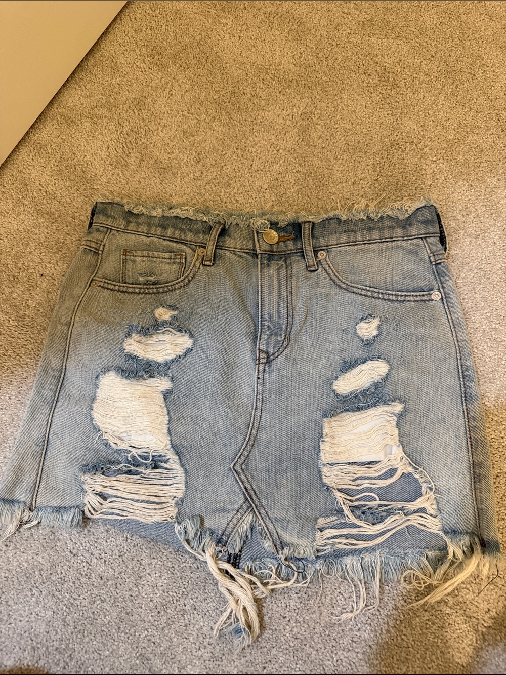 Express Light Blue Distressed Denim Shorts - Women's
